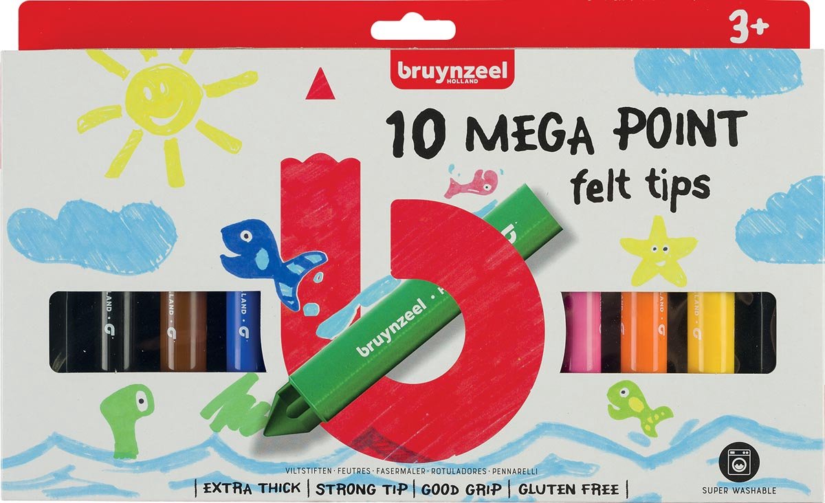 Viltstift Bruynzeel Kids mega point blister à 10 stuks assorti | 12 stuks